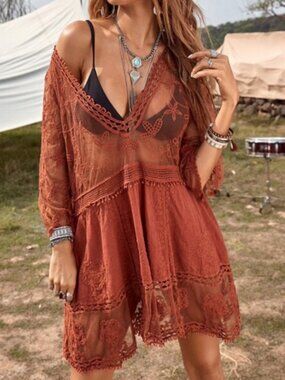 Bohemian Floral Embroidered Beach Cover up